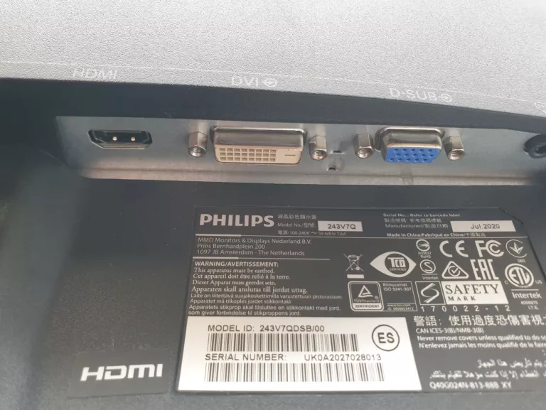 MONITOR PHILIPS 243V7Q 24" LED HDMI FULL HD