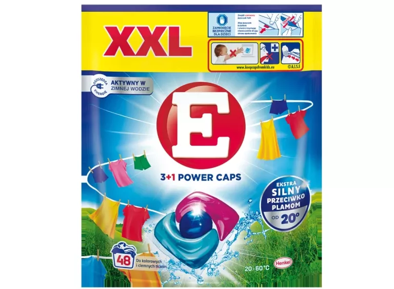 KAPSUŁKI DO PRANIA E 3+1 POWER CAPS COLOR - 48 SZT