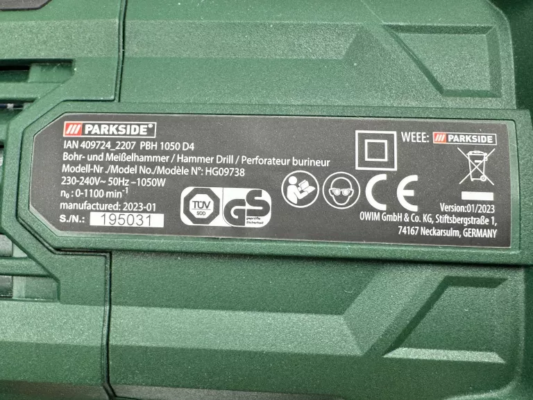 MŁOTOWIERTARKA PARKSIDE PBH 1050 D4 1050W 3J SDS-PLUS - BARDZO DOBRY STAN!