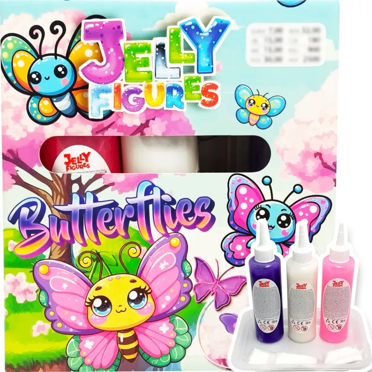 JELLY FIGURES FIGURKI ŻELOWE MOTYLE ZESTAW + 3 KOLORY + MISKA - MOTYL