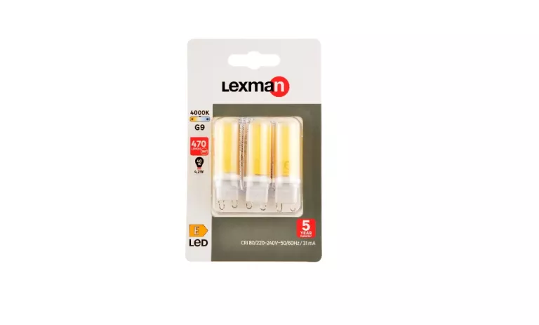 LEXMAN - PACK OF 3 G9 LED BULBS, 3 X 16 MM X 55.5 MM, G9-470 LUMEN, 4.2 W