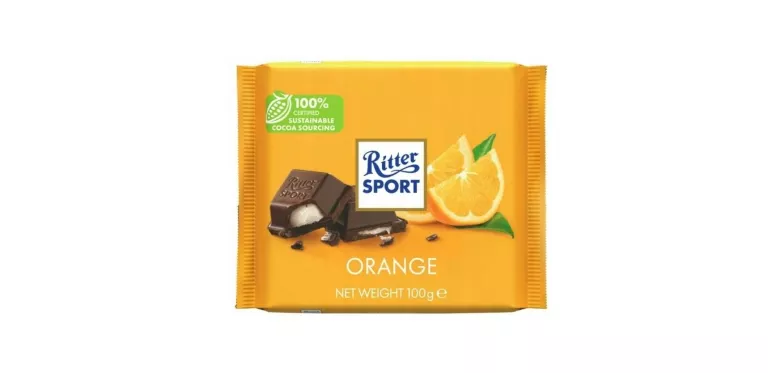 RITTER SPORT CZEKOLADA GORZKA Z POMARAŃCZĄ POMARAŃCZOWA NADZIEWANA 100G