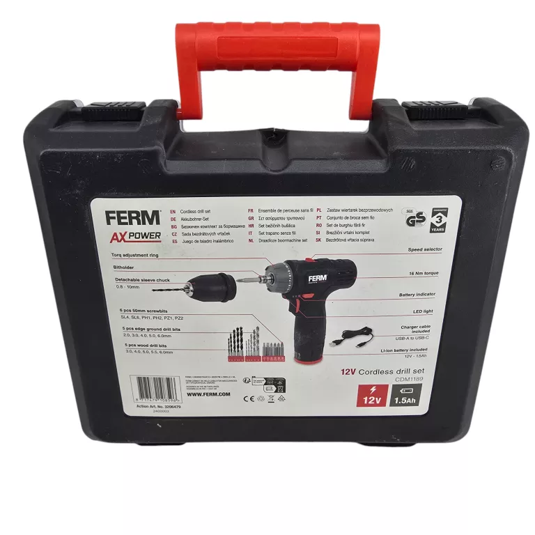 WIERTARKA WIERTARKO-WKRĘTARKA FERM Z AKUMULATOREM FERM AX POWER 12V