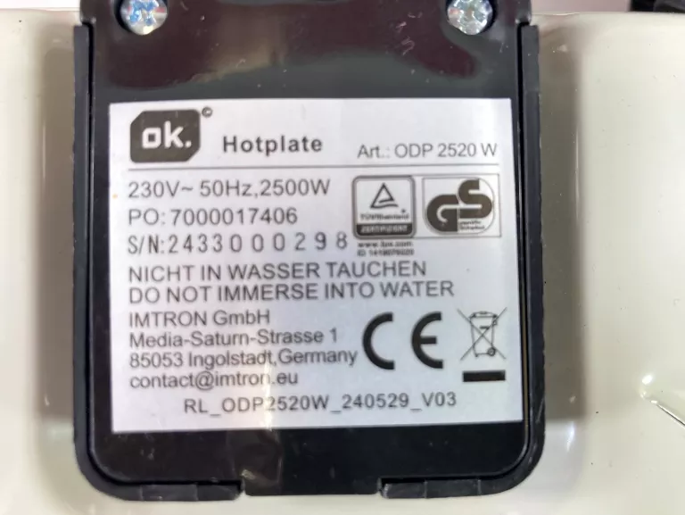 KUCHENKA PRZENOŚNA ELEKTRYCZNA DWUPALNIKOWA OK. OSP 2520