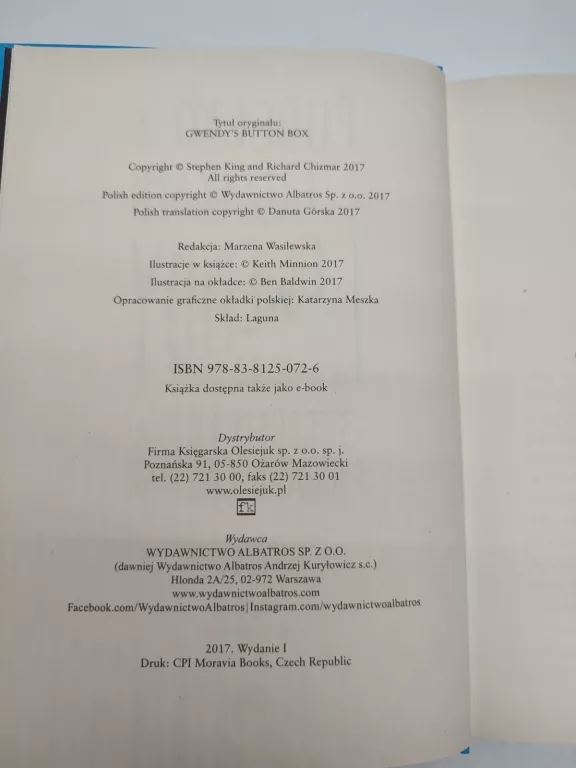 KSIĄŻKA STEPHEN KING PUDEŁKO Z GUZIKAMI GWENDY