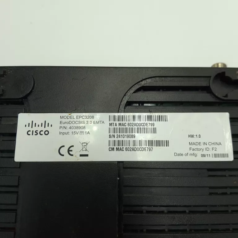 MODEM KABLOWY CISCO EPC3208 EURODOCSIS 3.0 / ETHERNET X1