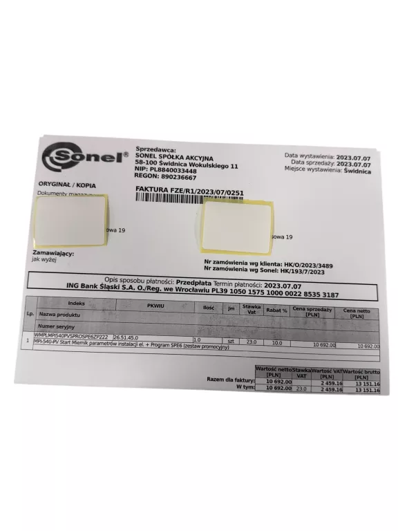 MIERNIK WIELOFUNKCYJNY SONEL MPI-540-PV + CERTYFIKAT