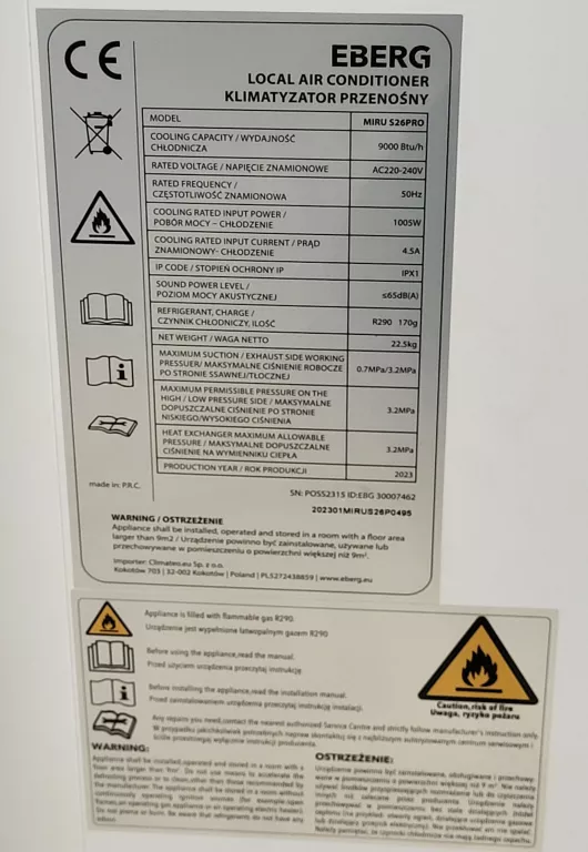 KLIMATYZATOR OSUSZACZ PRZENOŚNY EBERG MIRU S26PRO