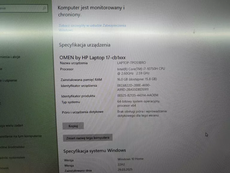 LAPTOP HP OMEN 17-CB1004NW 17,3 " INTEL CORE I7 16 GB / 512 GB