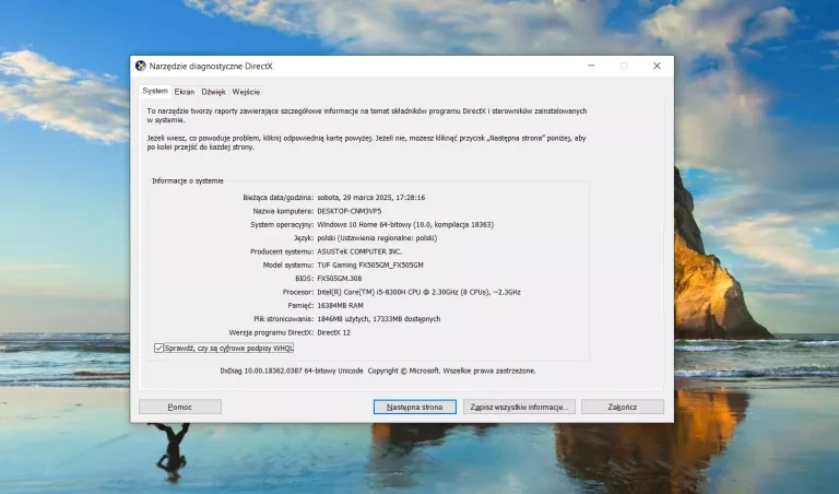 LAPTOP ASUS TUF GAMING FX505GE 15,6'' I5-8300H 16GB / 512 GB SSD OPIS!
