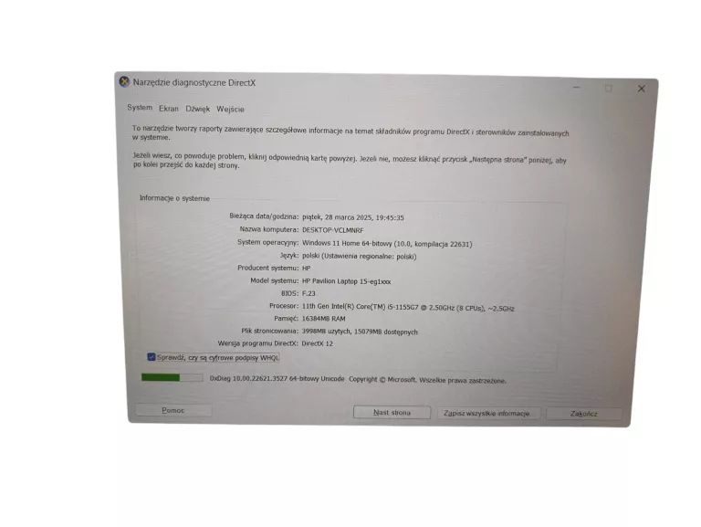 LAPTOP HP PAVILION 15-EG1152NW 15,6 " INTEL CORE I5 16 GB/1000 GB SREBRNY