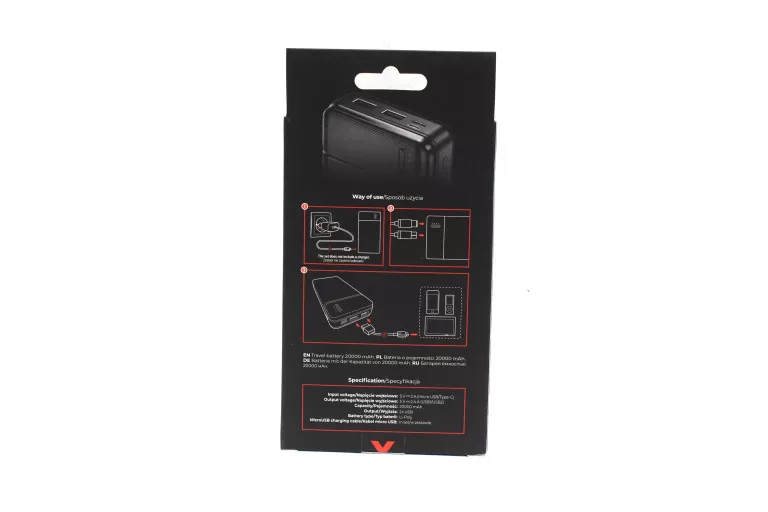 POWERBANK MAXLIFE 20000 MAH CZARNY