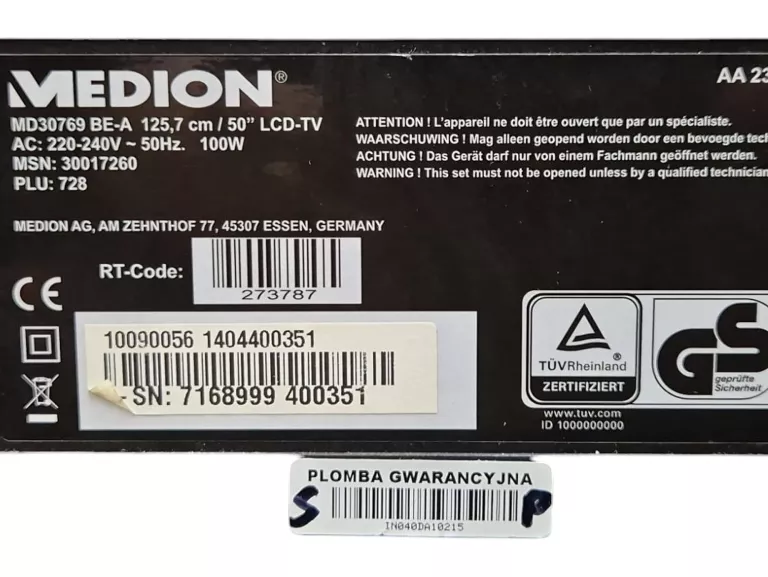 TELEWIZOR SMART TV MEDION MD 30769 /USZKODZONY /MATRYCA