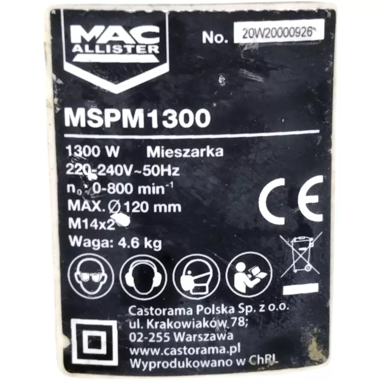 MIESZADŁO DO BETONU ZAPRAWY TYNKU MACALLISTER MSPM1300