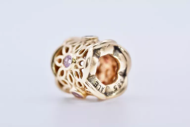ORYGINALNY CHARMS PANDORA RÓŻOWA FREZJA Z SZAFIRAMI 750803PSA 585 2,91G