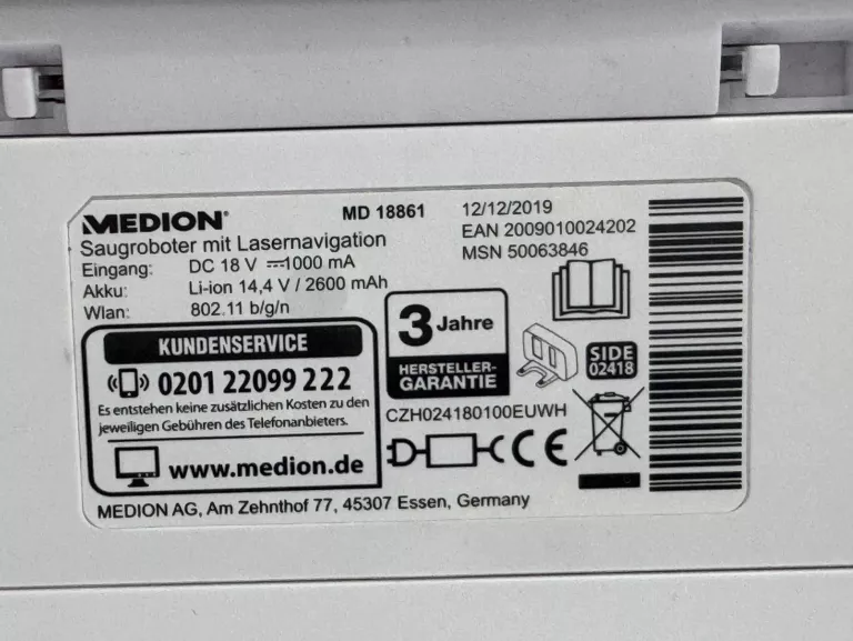 MEDION ROBOT SPRZĄTAJĄCY ODKURZACZ AUTOMATYCZNY MEDION MD 18861 MD18861