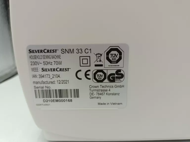 MASZYNA DO SZYCIA SILVERCREST SNM 33 C1 KOMPLET