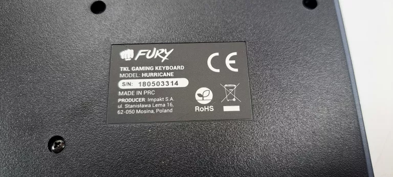 KLAWIATURA MEMBRANOWA  FURY HURRICANE TKL (NFU-1238) + PUDEŁKO