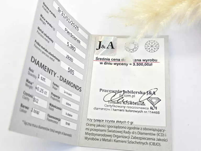 ZŁOTO PIERSCIONEK BRYLANT 0.25CT 5.38G R21