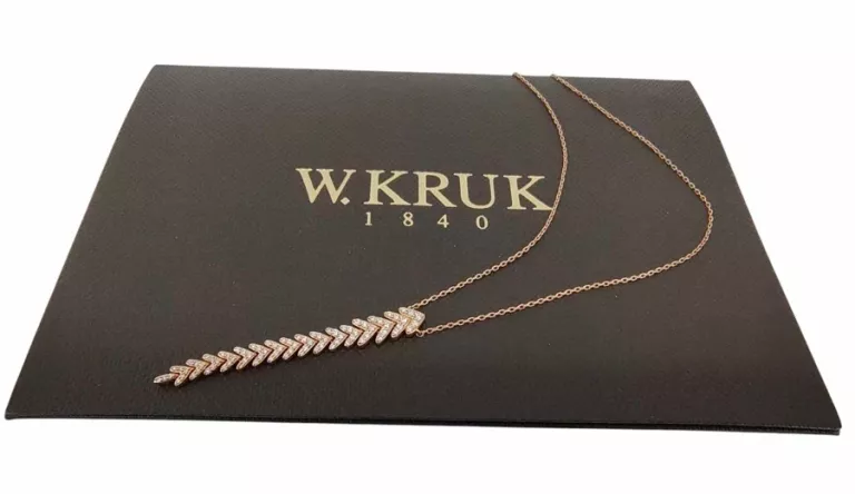 PRZEŚLICZNY ZŁOTY NASZYJNIK Z DIAMENTAMI W.KRUK P.585 2,60G RÓŻOWE ZŁOTO