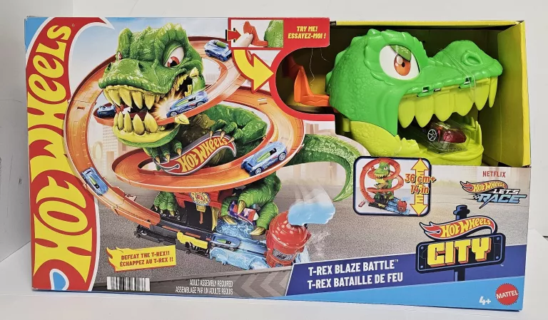 HOT WHEELS CITY ZAKRĘCONY TOR REMIZA T-REXA