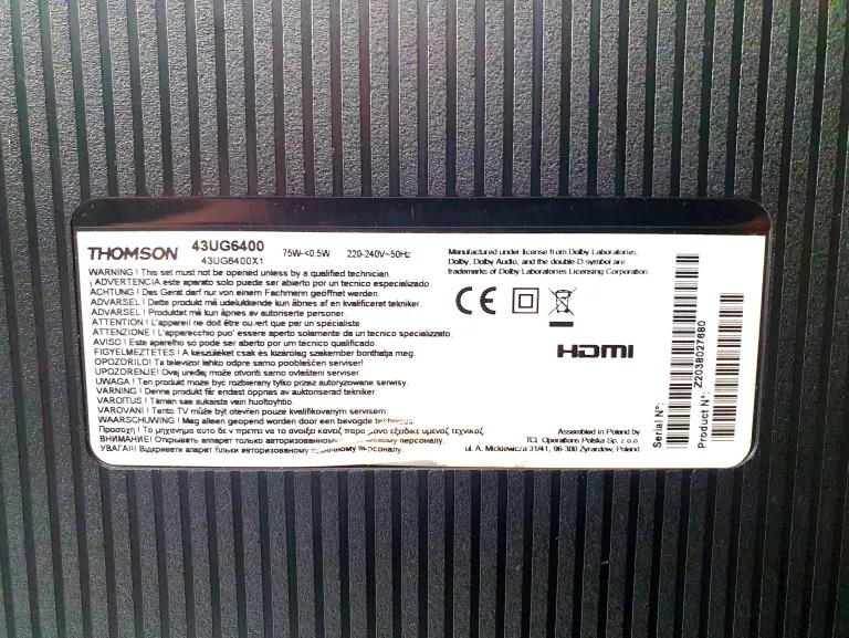 TELEWIZOR LED THOMSON 43UG6400 43 CALE 4K UHD