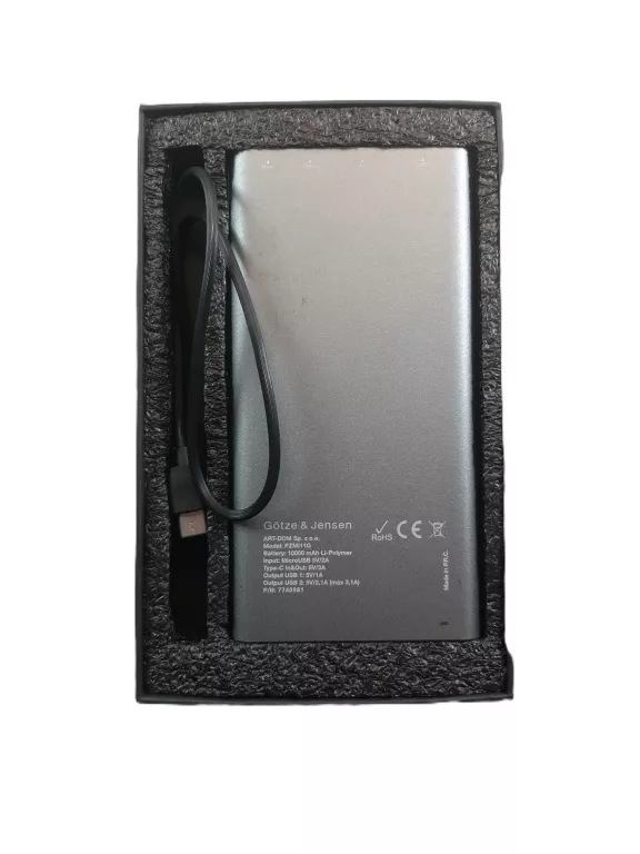 POWERBANK GOTZE & JENSEN SILVERLINE 10000MAH SZARY/PUDEŁKO