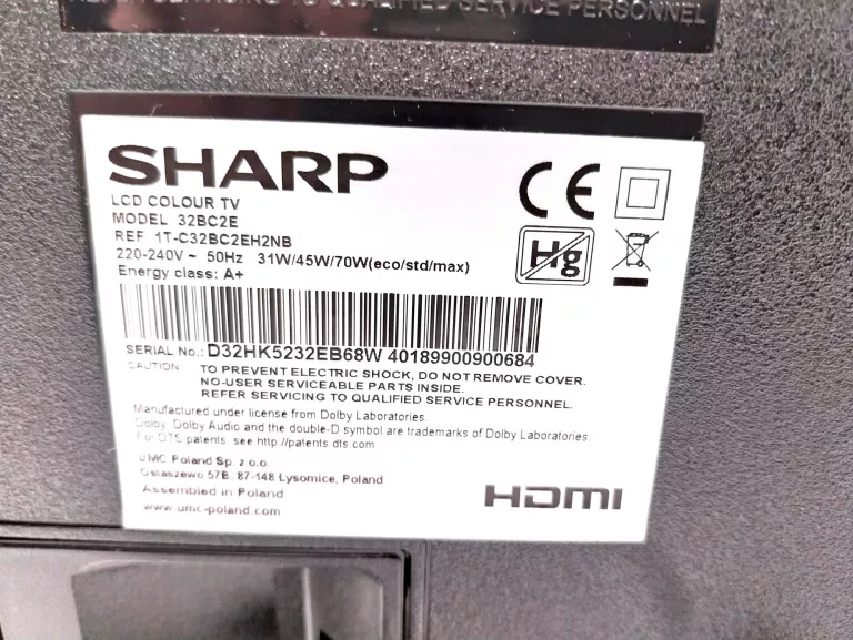 TV SHARP 32BC2E 32" LED HD READY SMART TV