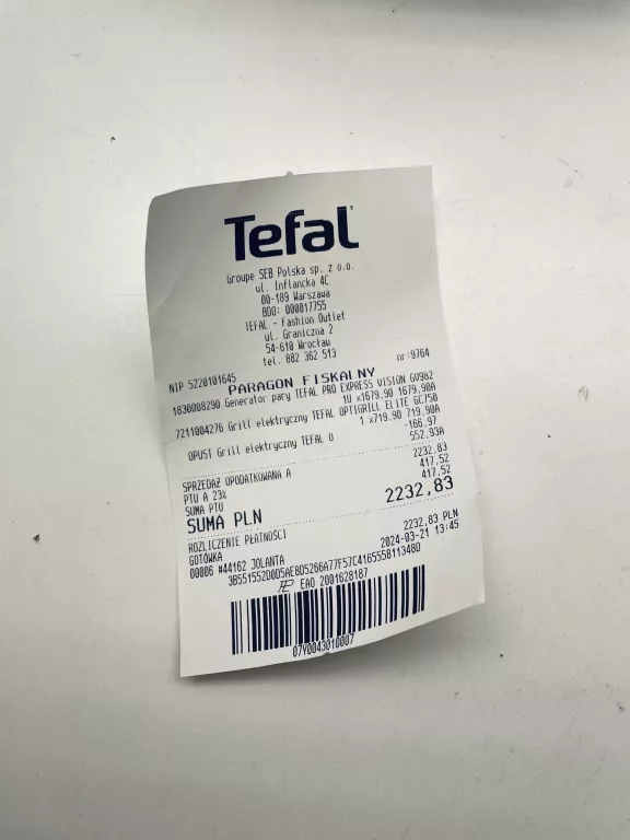 GENERATOR PARY STACJA TEFAL VISION GV9821 9BAR 3000W 180G/MIN PUD