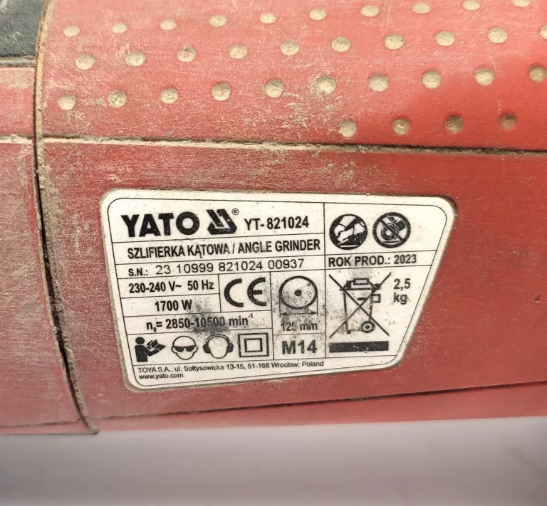 SZLIFIERKA KĄTOWA YATO YT- 821024 (REGULACJA OBROTÓW)