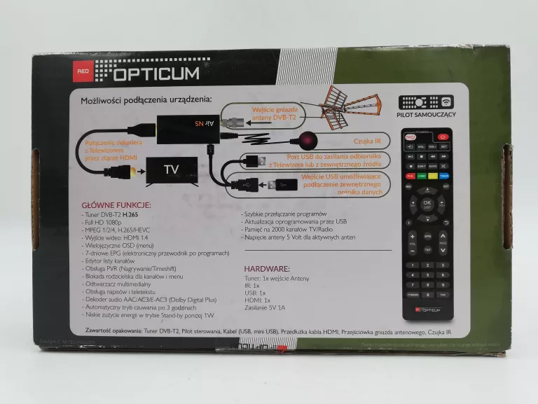 DEKODER TUNER DVB-T2 H.265 HEVC OPTICUM AIR NS KOMPLET