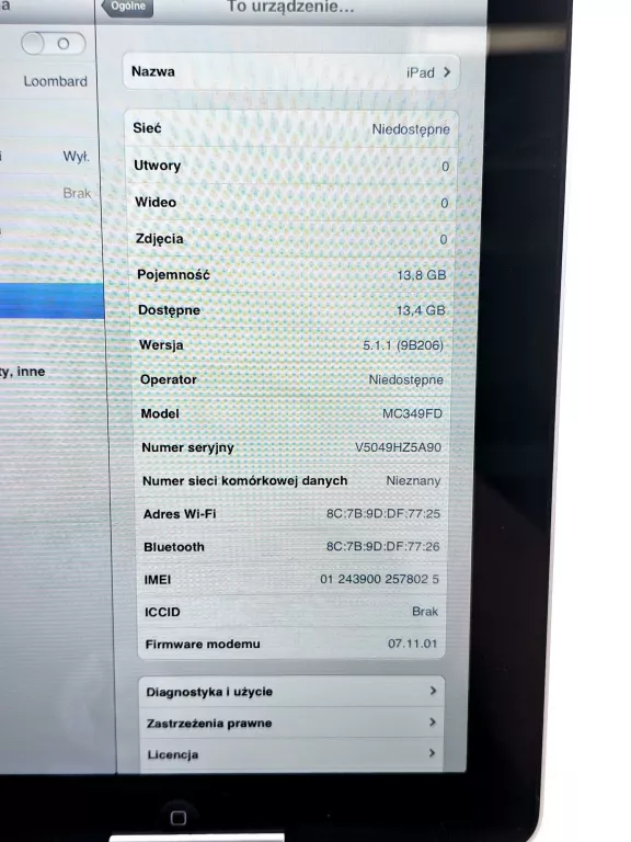 TABLET APPLE 16 GB A1337