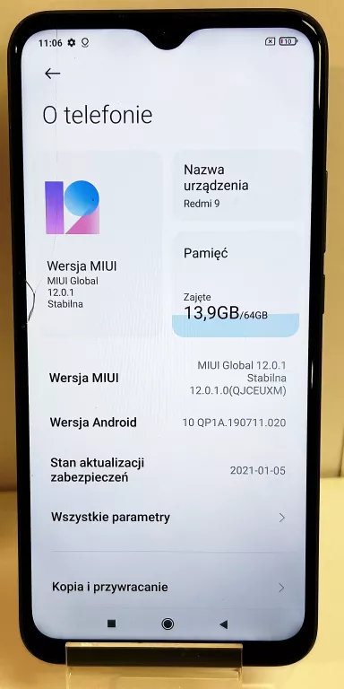 TELEFON XIAOMI REDMI 9 4 GB / 64 GB USZKODZONY