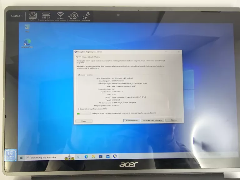 LAPTOP/TABLET ACER SWITCH 3 CELERON 4/128GB + ŁAD