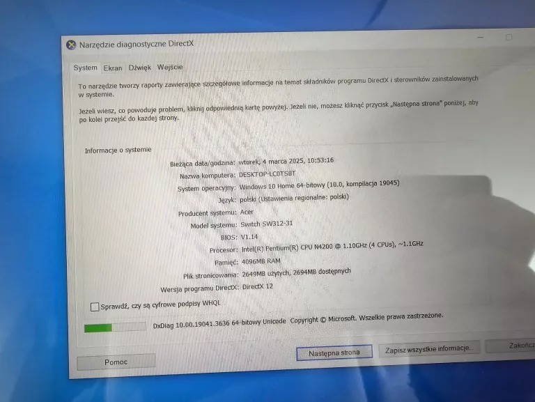 LAPTOP/TABLET ACER SWITCH 3 CELERON 4/128GB + ŁAD