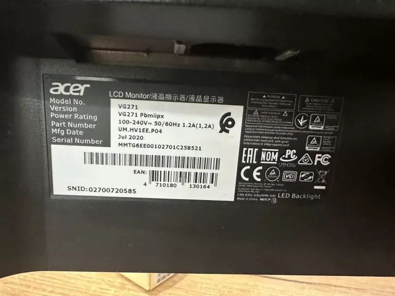 MONITOR ACER VG271 KABEL