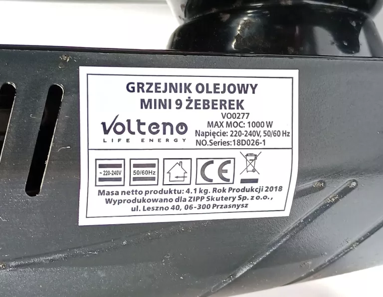 GRZEJNIK OLEJOWY MINI 9 ŻEBEREK VOLTENO