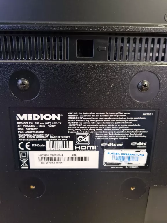 TELEWIZOR LED 43'' 4K MEDION MD31520 SMART TV + PILOT