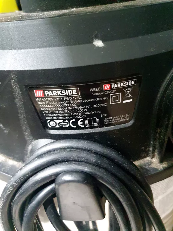 PARKSIDE ODKURZACZ NA MOKRO/SUCHO PWD 12 B2 1200W *OPIS