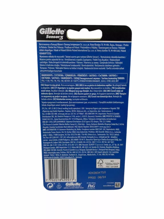WKŁADY GILLETTE SENSOR 3 WKŁADY 8SZT