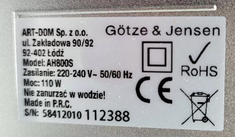 GOTZE & JENSEN AH800S NAWILŻACZ ULTRADŹWIĘKOWY 5.5L 110W AROMATERAPIA