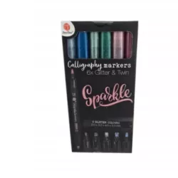 DECOTIME SPARKLE MARKERY DO KALIGRAFII BROKATOWE 2 RÓŻNE KOŃCÓWKI X 6KOL.