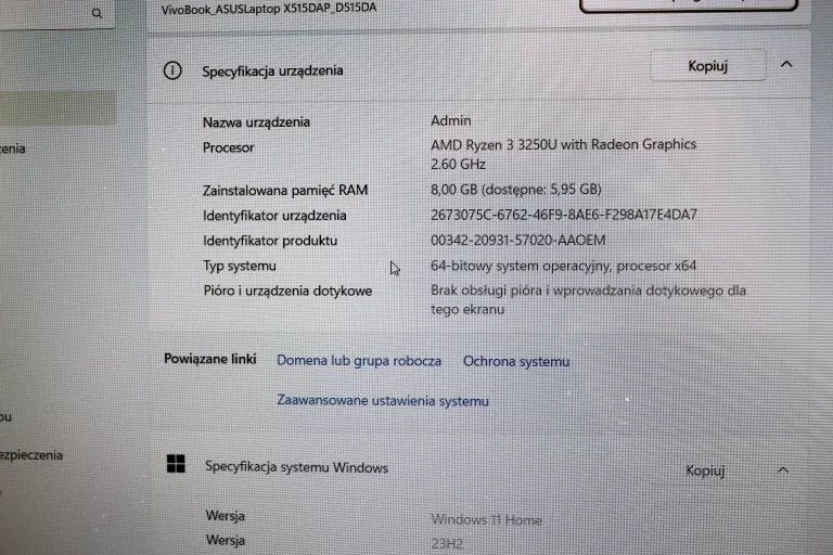 LAPTOP LAPTOP ASUS D515D AMD RYZEN 3 8/256GB