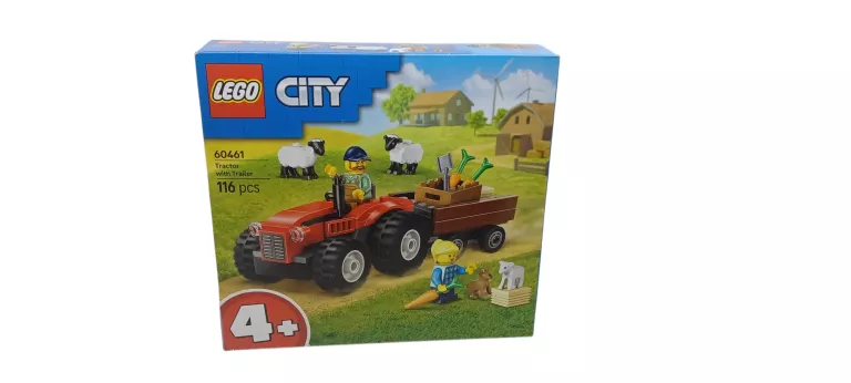 KLOCKI LEGO CITY CZERWONY TRAKTOR Z PRZYCZEPĄ I OWCAMI 60461