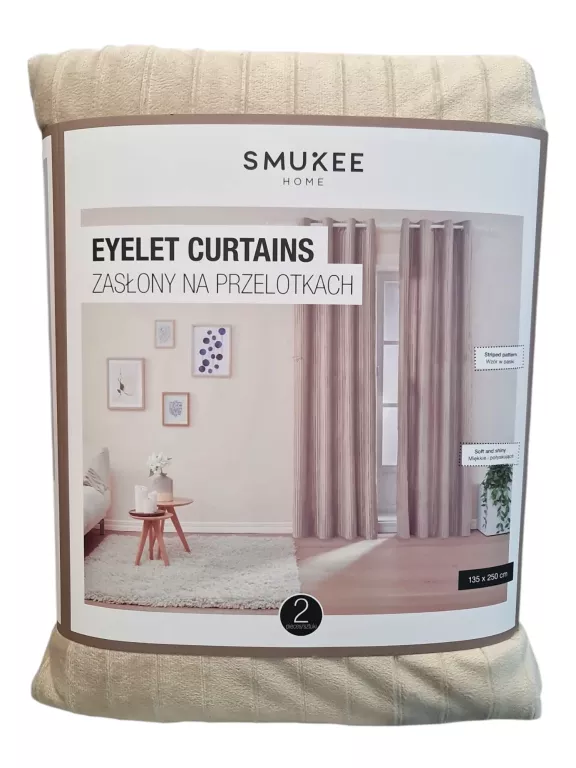 ZASŁONY WELUROWE AKSAMITNE PRZELOTKACH KÓŁKACH SMUKEE 135X250 BEŻOWE 2SZT