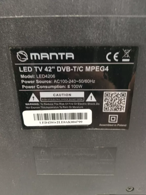 TELEWIZOR MANTA LED4206 BEZ PILOTA