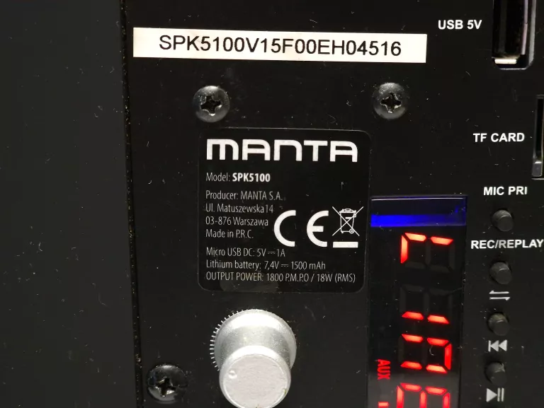 GŁOŚNIK BLUETOOTH MANTA SPK5100