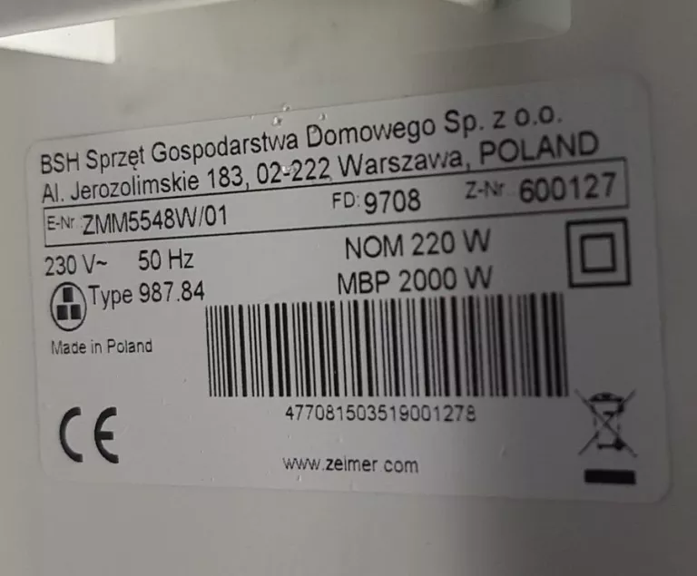 MASZYNKA DO MIELENIA ZELMER ZMM5548W