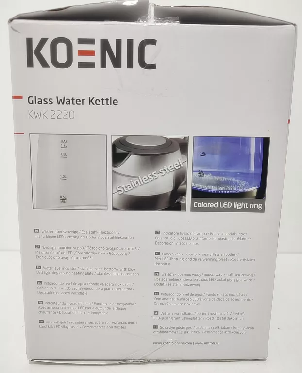 CZAJNIK ELEKTRYCZNY KOENIC GLASS WATER KETTLE KWK 2220 #KOMPLET + GWARANCJ