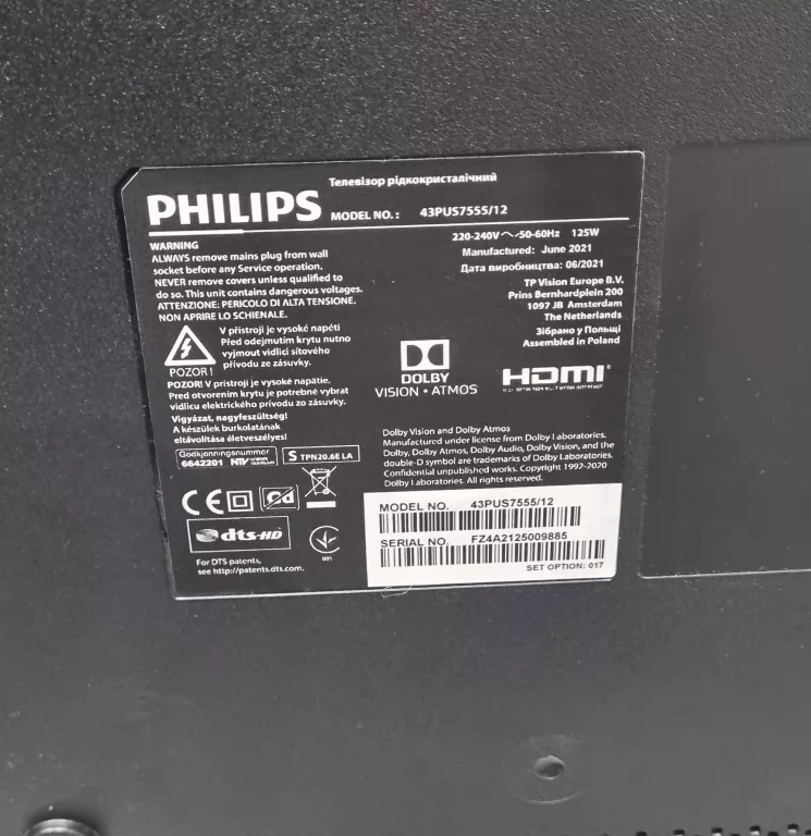 TELEWIZOR PHILIPS 43PUS7555/12 PILOT